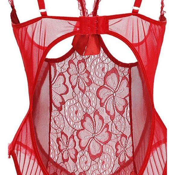 Sexy Red Lace Teddy Open - Picture 2 of 3
